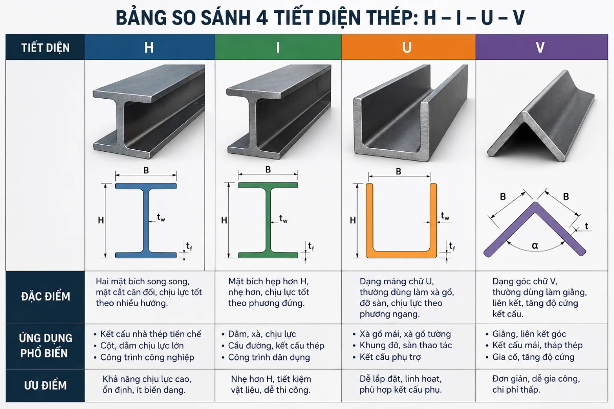 Thép hình chữ I - H - U - V